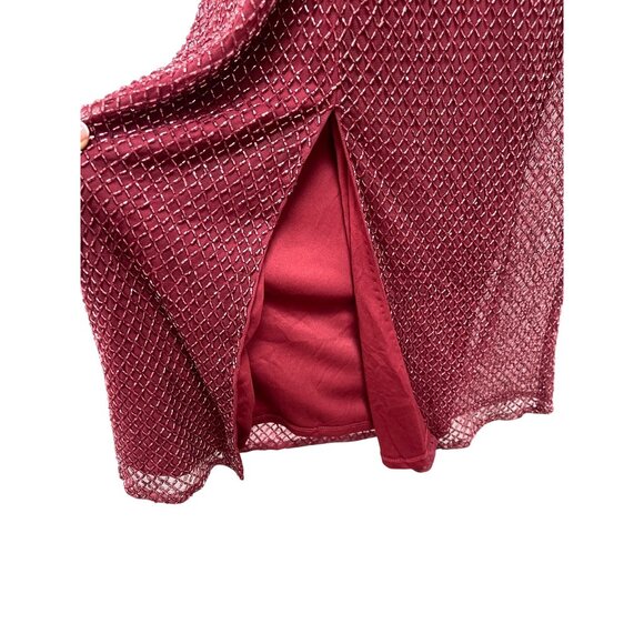 Mac Duggal Beaded Sleeveless Burgundy Formal Midi Dress  Size 8 NWT - Picture 7 of 11